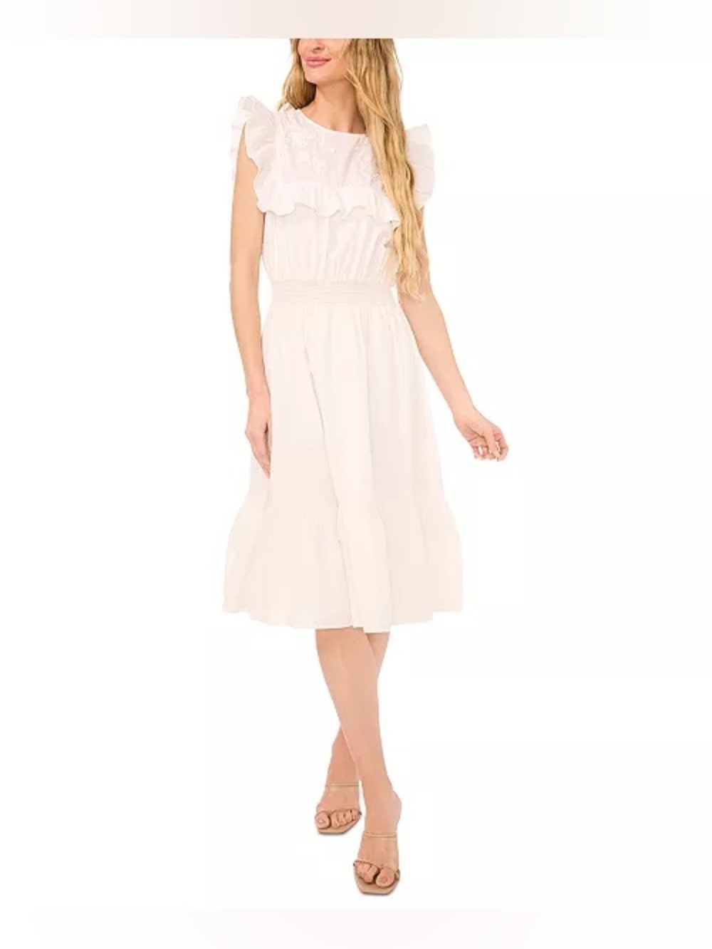 CeCe women’s ruffled embroidered Yoke mini dress PTP 17